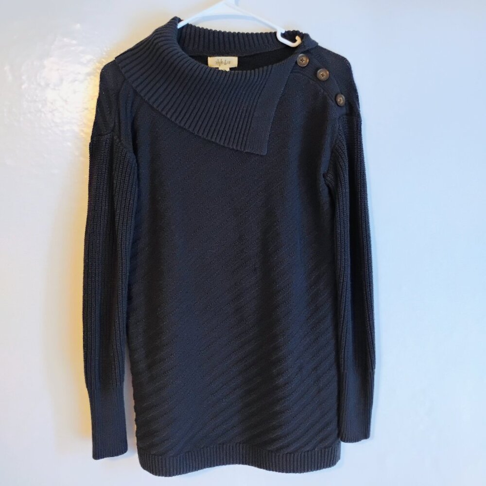 Style & Co Navy Button Shoulder Sweater XS Ribbed Knit - Picture 1 of 4